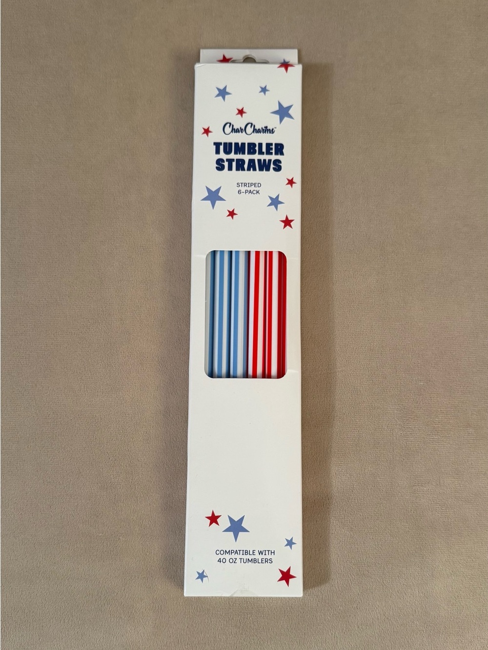 CharCharms 40oz Red, Blue, White Striped Tumbler Straws - 6 Pack NWT